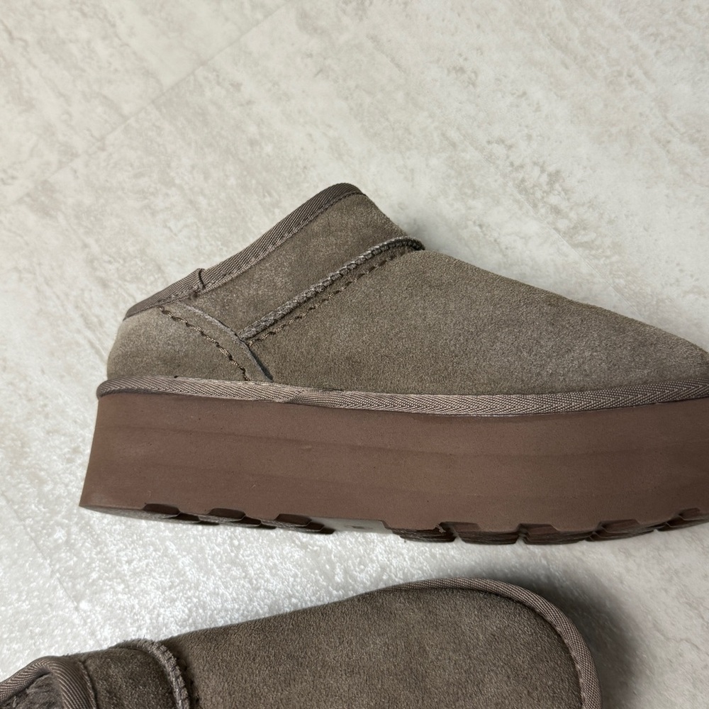 Women’s Platform Slip-On Suede Shoe - Taupe - Picture 3 of 9